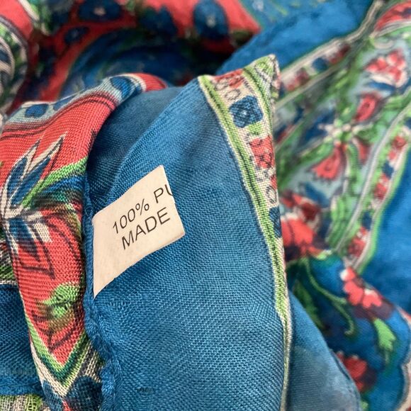 Vintage 100% Silk Scarf Shawl Head Wrap Blue approx. 70x18” - Picture 4 of 9